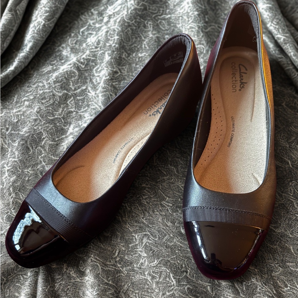 Clarks Juliet Monte Black Patent Leather Ballet Flats Size 8 Medium New WO Tags